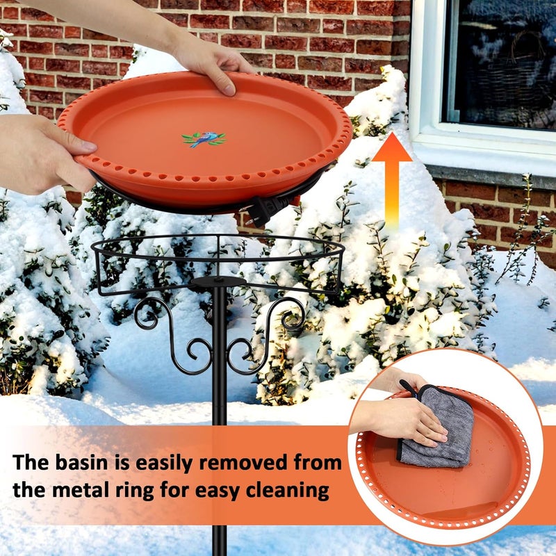 Lovppy Heated Bird Baths for Outdoors for Winter, 100W Heated Bird Bath Water Heater with Thermostatically Controlled, Heated Bird Baths Bowl with Metal Stake for Outside Garden Patio Yard (Brown) - Image 4